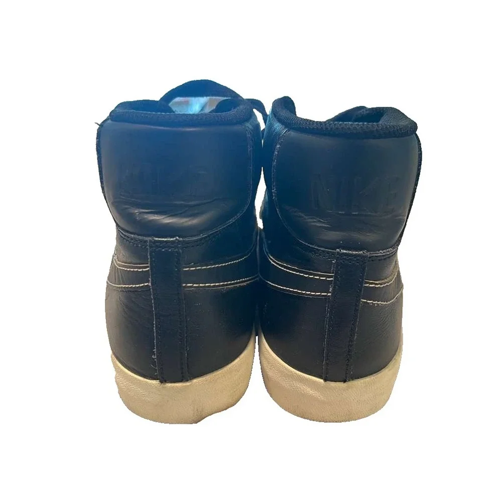 Nike Blazer Mid '77 Men's 10 Black Leather Retro High Top Sneakers Vintage Style - Picture 5 of 9